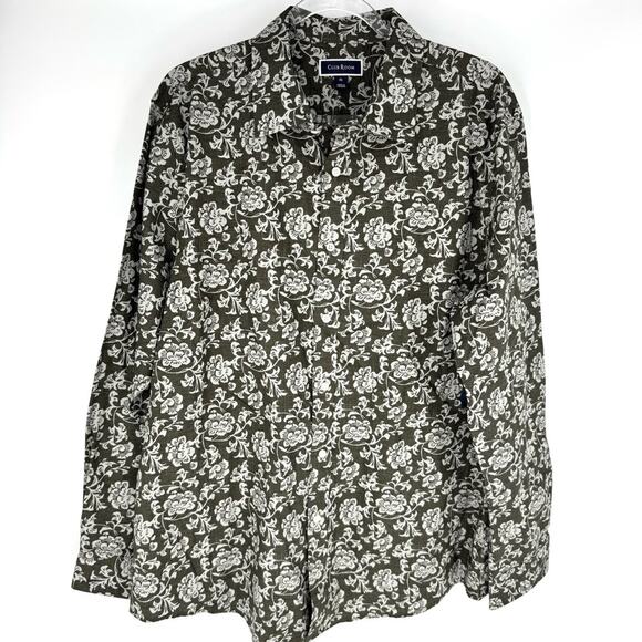 Club Room Men’s Stretch Cotton Floral Button Down Deep Olive Size XL NWT - Picture 1 of 6